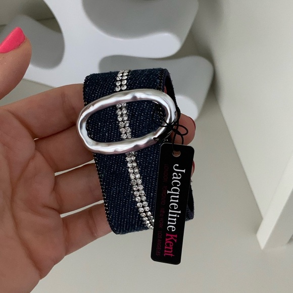 JACQUELINE KENT Denim Crystal Turn Lock Silver Statement Cuff Bracelet BRAND NEW - Picture 12 of 16